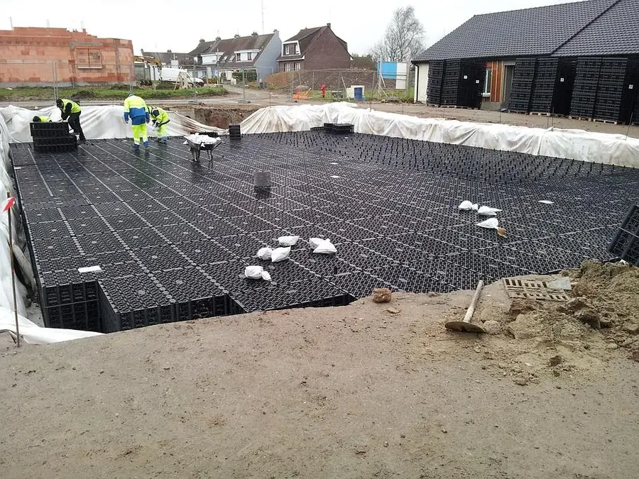 Réalisation d'un bassin de tamponnement des eaux pluviales en structures alvéolaires